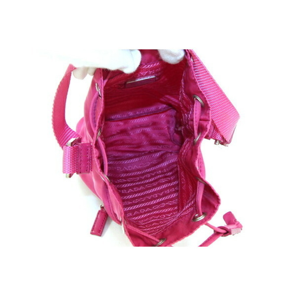 Prada Drawstring Triangle Leather Handbag Pink Po… - image 3
